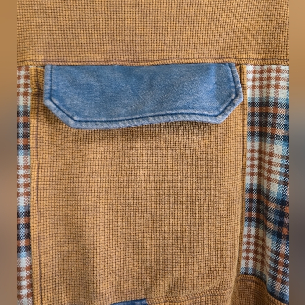 Oli & Hali Caramel Mineral Washed Waffle Relaxed Plaid Bomber Jacket Large - Picture 10 of 11